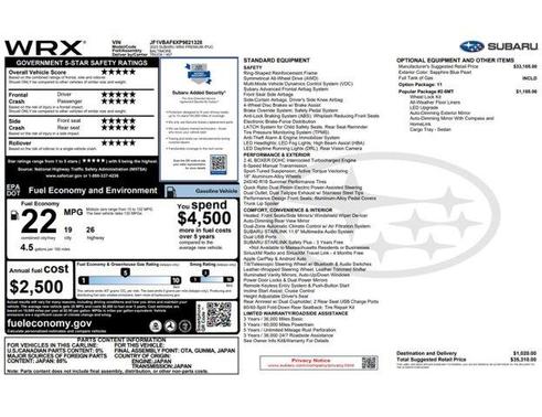 Sapphire Blue 2023 Subaru WRX Premium