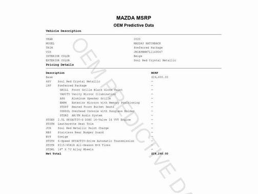 2020 Mazda Mazda3 AWD w/Preferred Package