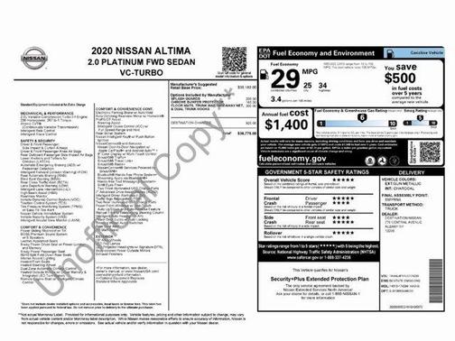 2020 Nissan Altima 2.0 Platinum