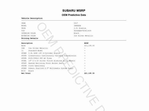 2017 Subaru Impreza 2.0i Premium