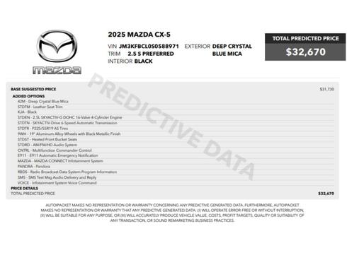 Deep Crystal Blue Mica 2025 Mazda CX-5 2.5 S Preferred Package