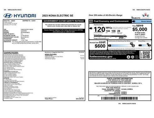 Ultra Black 2023 Hyundai KONA EV SE