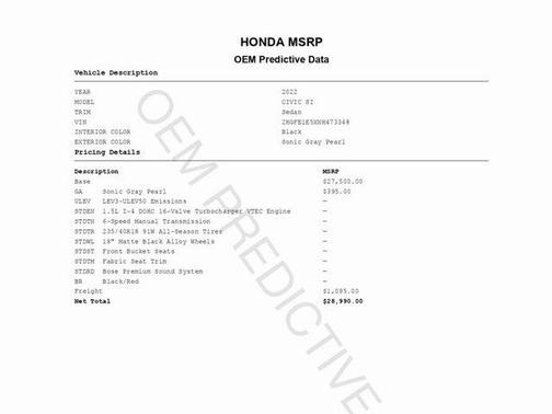 2022 Honda Civic Si Base