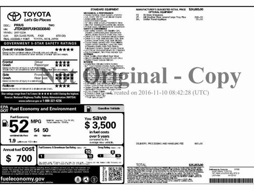 2017 Toyota Prius Two