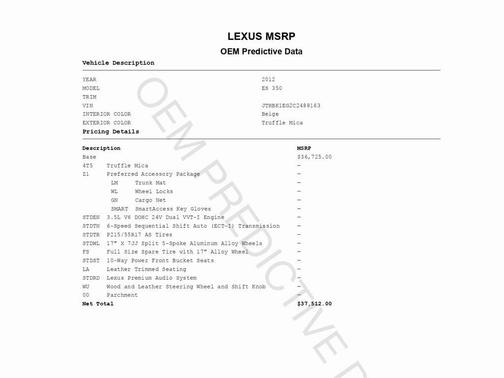 2012 Lexus ES 350 Base