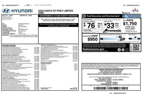Portofino Gray 2022 Hyundai Santa Fe Plug-In Hybrid Limited