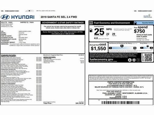 2019 Hyundai SANTA FE 2.4 SEL