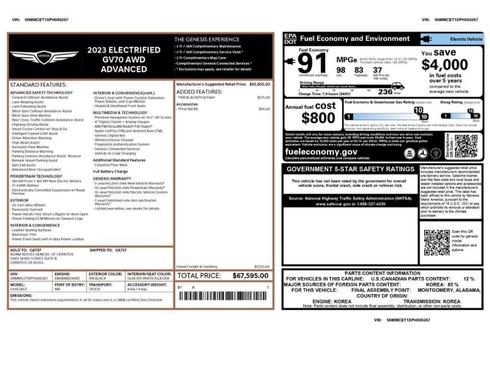 Vik Black 2023 Genesis Electrified GV70 Advanced