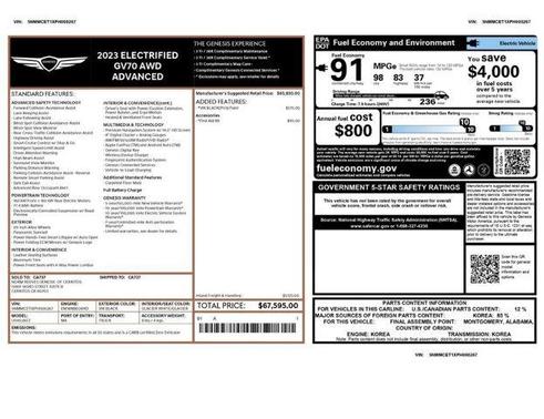 Vik Black 2023 Genesis Electrified GV70 Advanced