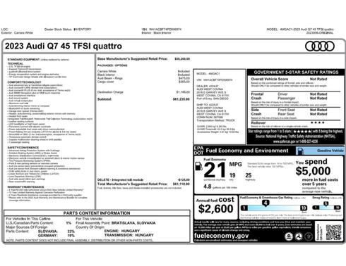 Carrara White 2023 Audi Q7 45 Premium