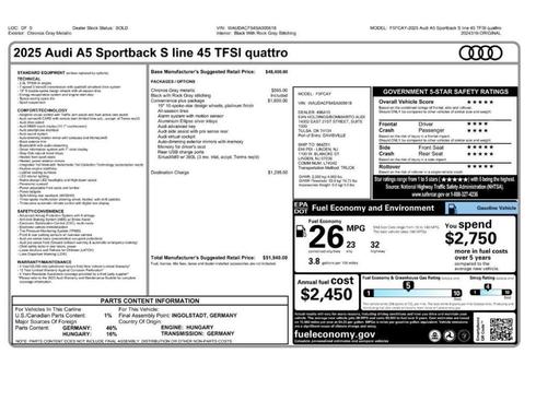 2025 Audi A5 Sportback 45 S line quattro Premium