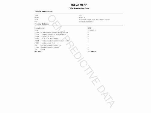 2021 Tesla Model 3 Standard Range Plus