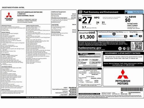 2022 Mitsubishi Outlander Black Edition