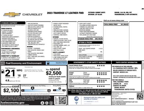 Summit White 2023 Chevrolet Traverse LT Leather