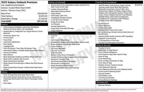Crystal White Pearl 2025 Subaru Outback Premium
