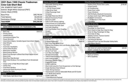 Bright White Clearcoat 2021 RAM 1500 Classic Tradesman