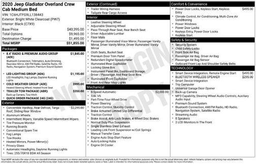 Bright White Clearcoat 2020 Jeep Gladiator Overland