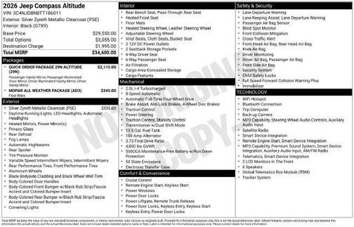 Silver Zynith 2026 Jeep Compass Latitude