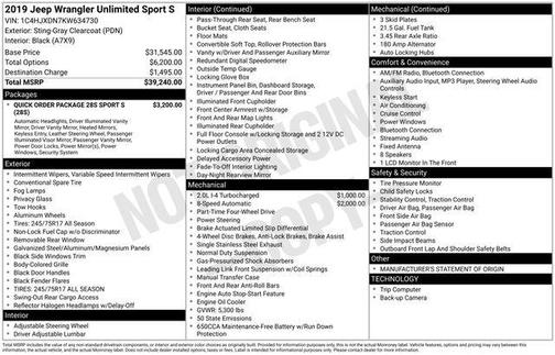 2019 Jeep Wrangler Unlimited Sport