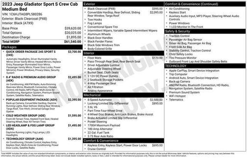 Black Clearcoat 2023 Jeep Gladiator Sport