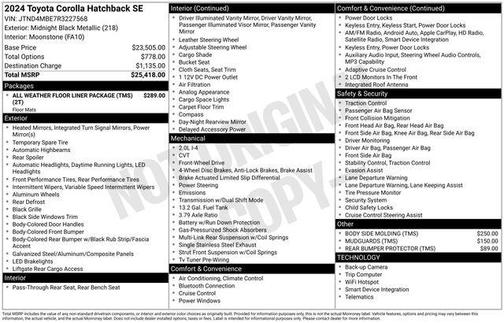 Midnight Black Metallic 2024 Toyota Corolla Hatchback SE