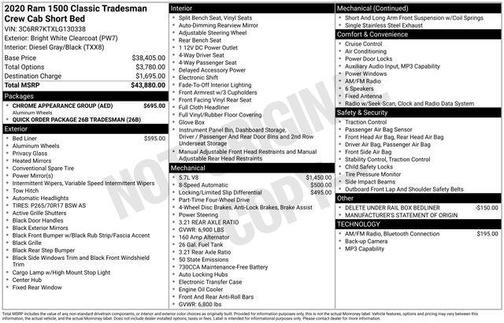 Bright White Clearcoat 2020 RAM 1500 Classic Tradesman