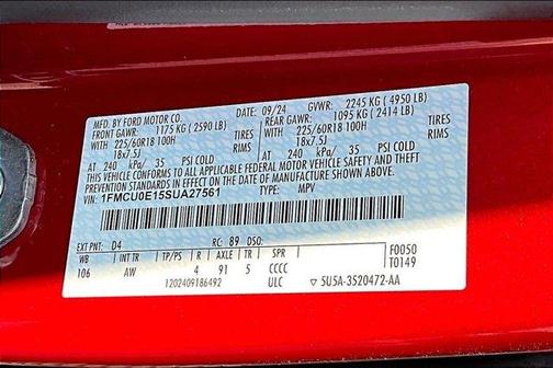 Rapid Red Metallic Tinted Clearcoat 2025 Ford Escape PHEV