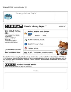 2020 Nissan Altima S FWD