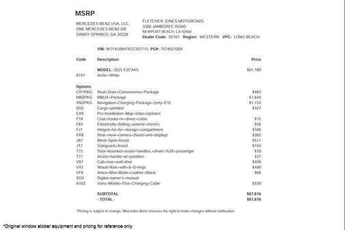 2025 Mercedes-Benz Sprinter 2500 Standard Roof