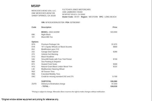 2022 Mercedes-Benz A-Class A 220 Sedan