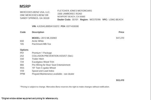 2013 Mercedes-Benz M-Class RWD 4dr ML 350