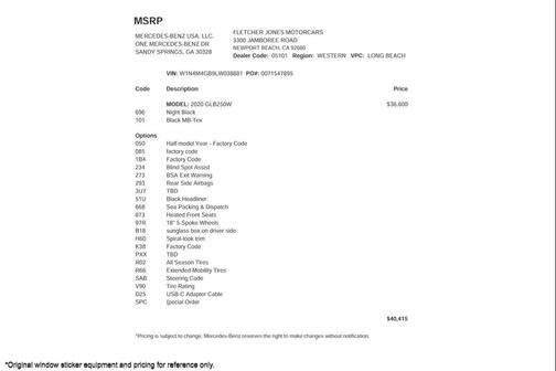 2020 Mercedes-Benz GLB 250 Base