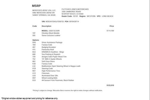 2020 Mercedes-Benz SL 550 SL 550 Roadster