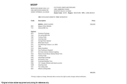 2020 Mercedes-Benz CLA 250 Base