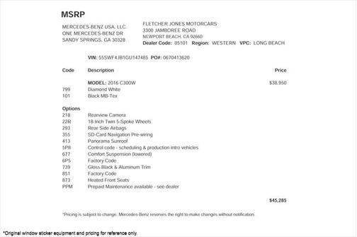 2016 Mercedes-Benz C-Class 4dr Sdn C 300 RWD