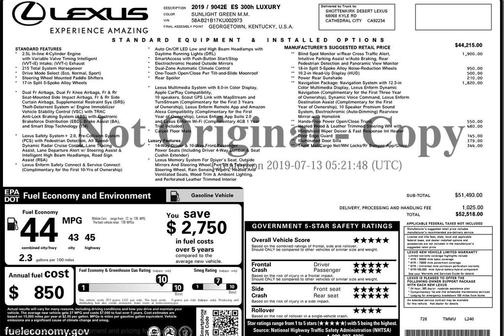 2019 Lexus ES 300h Base