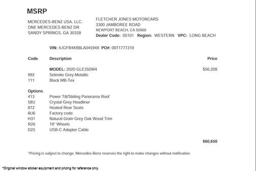 2020 Mercedes-Benz GLE 350 4MATIC