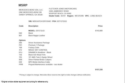 2013 Mercedes-Benz SL-Class 2dr Roadster SL 63 AMG