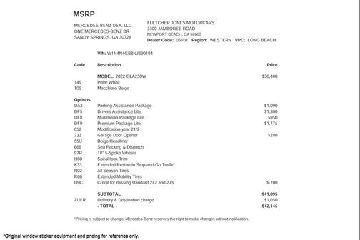 2022 Mercedes-Benz GLA 250 Base