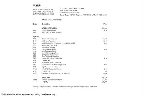 2022 Mercedes-Benz A-Class A 220 Sedan