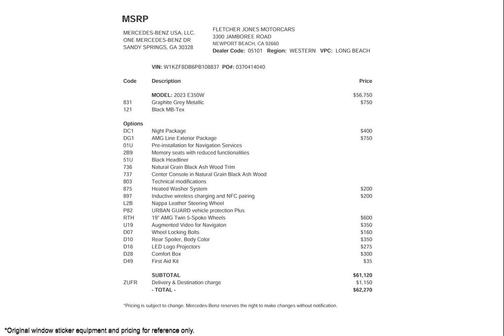 2023 Mercedes-Benz E-Class E 350 RWD Sedan