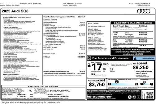 Waitomo Blue Metallic 2025 Audi SQ8 4.0T Premium Plus