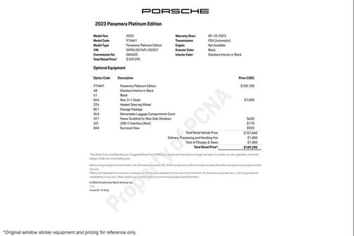 Black 2023 Porsche Panamera Platinum Edition
