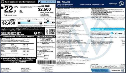 Platinum Gray Metallic 2024 Volkswagen Atlas 2.0T SE