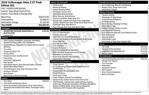 Deep Black Pearl 2024 Volkswagen Atlas 2.0T SEL
