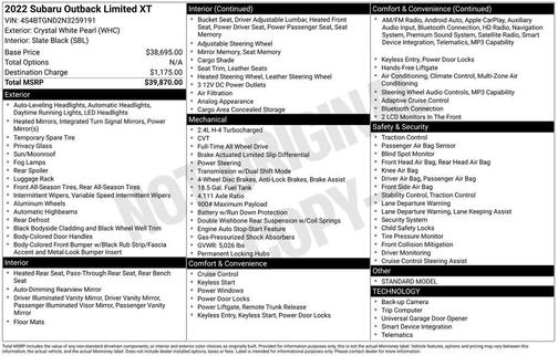 Crystal White Pearl 2022 Subaru Outback Limited XT
