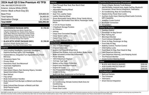 Arkona White 2024 Audi Q3 Premium 45 TFSI S line quattro Tiptronic