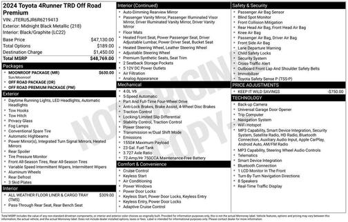 Midnight Black Metallic 2024 Toyota 4Runner TRD Off Road Premium