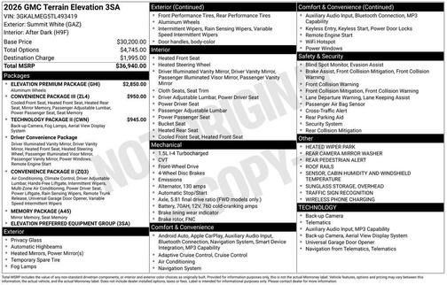 Summit White 2026 GMC Terrain FWD Elevation
