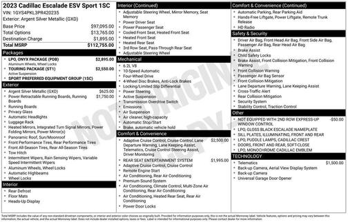 Argent Silver Metallic 2023 Cadillac Escalade ESV Sport